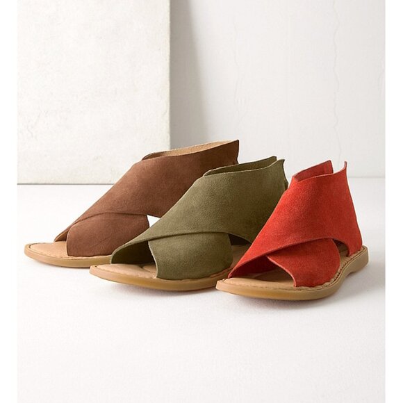 Born Iwa Red Aragosta Suede Leather Distressed Crossover Burnt Orange Sandals 6 - Picture 3 of 14